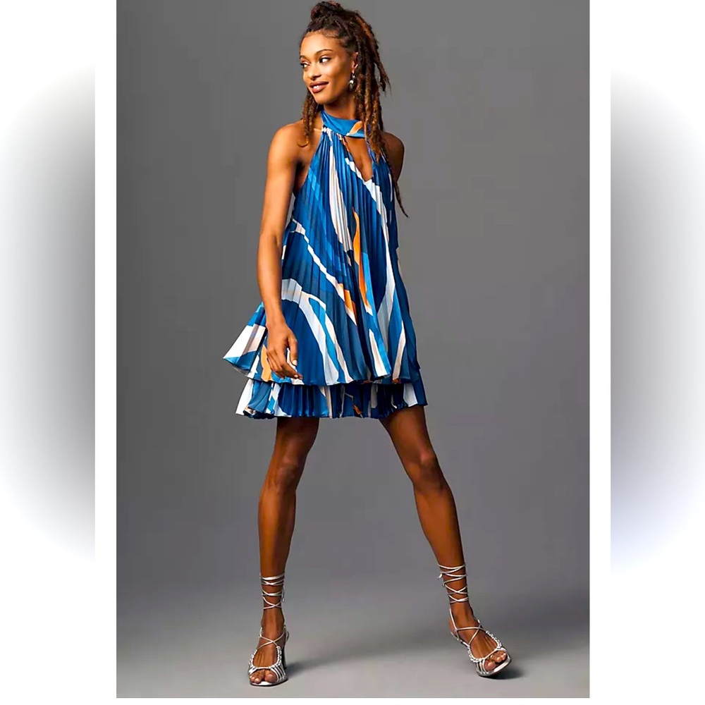 ANTHROPOLOGIE X Hutch Halter Pleated Romper Flowy Boho Wavy Vacation dress NWT S